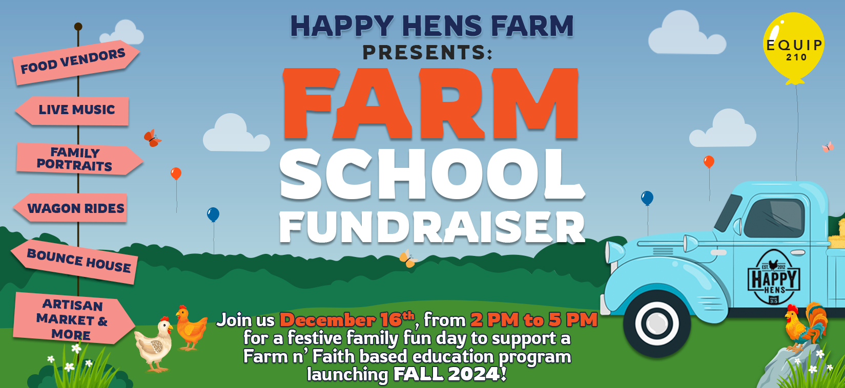 Banner for Farm School Fundraiser presented by Happy Hens Farm